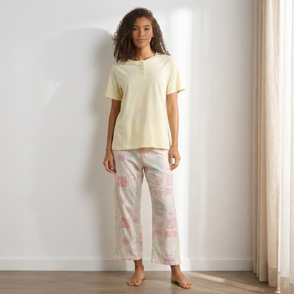 Tile Print Cotton Pyjama Set - Yellow / XXL