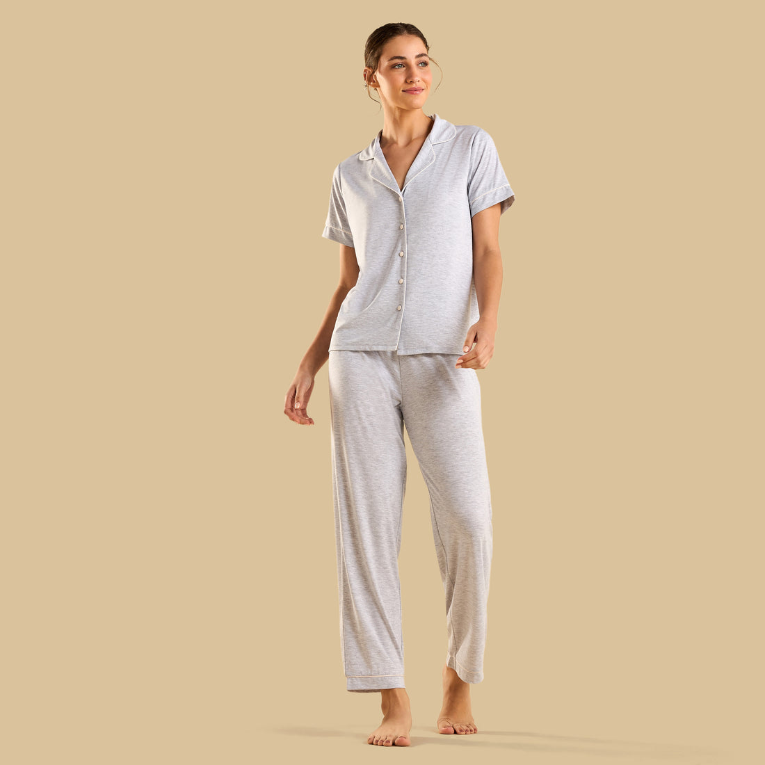 Piping Detail Pyjama Set - Grey / XXL