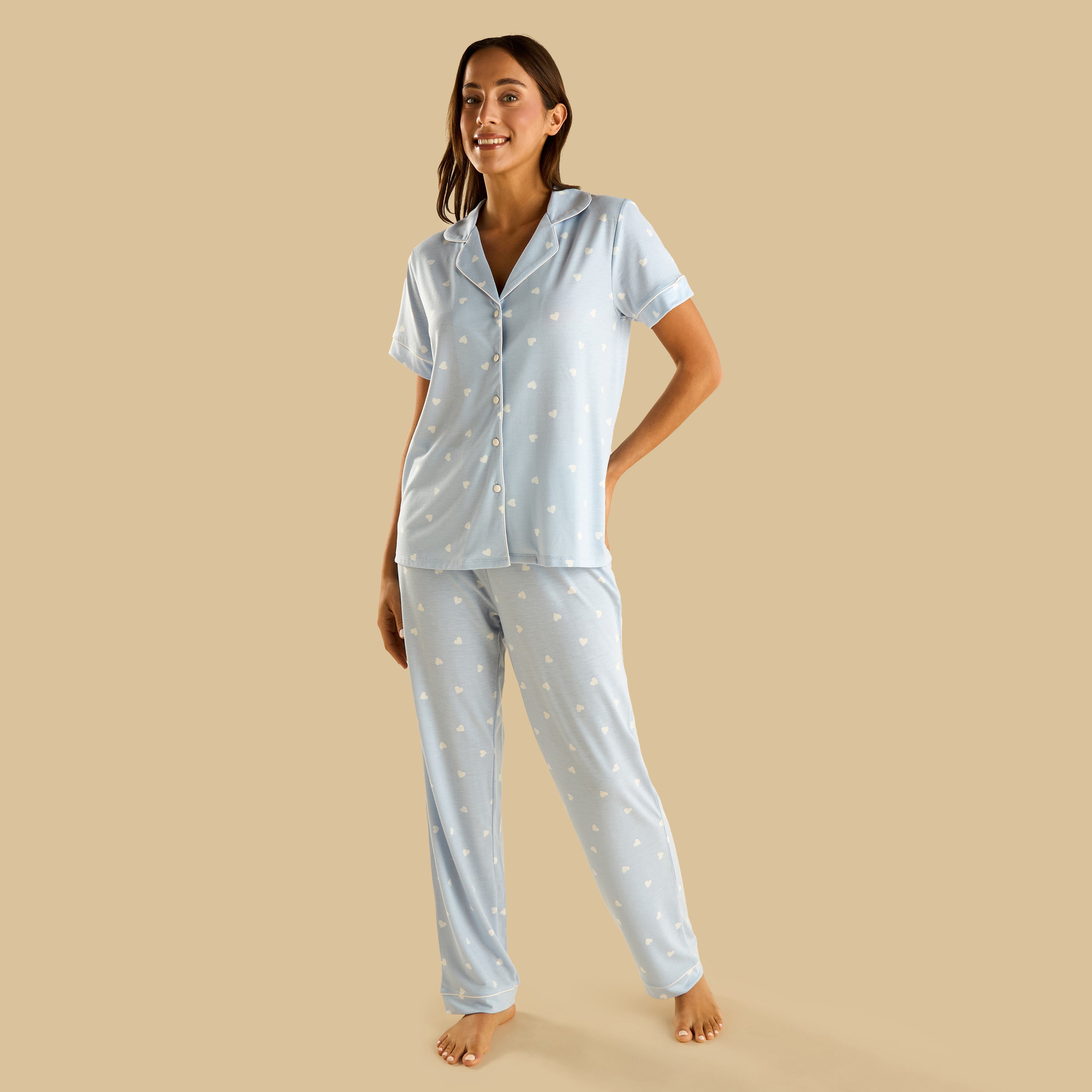 Heart Print Pyjama Set - Blue / XXL