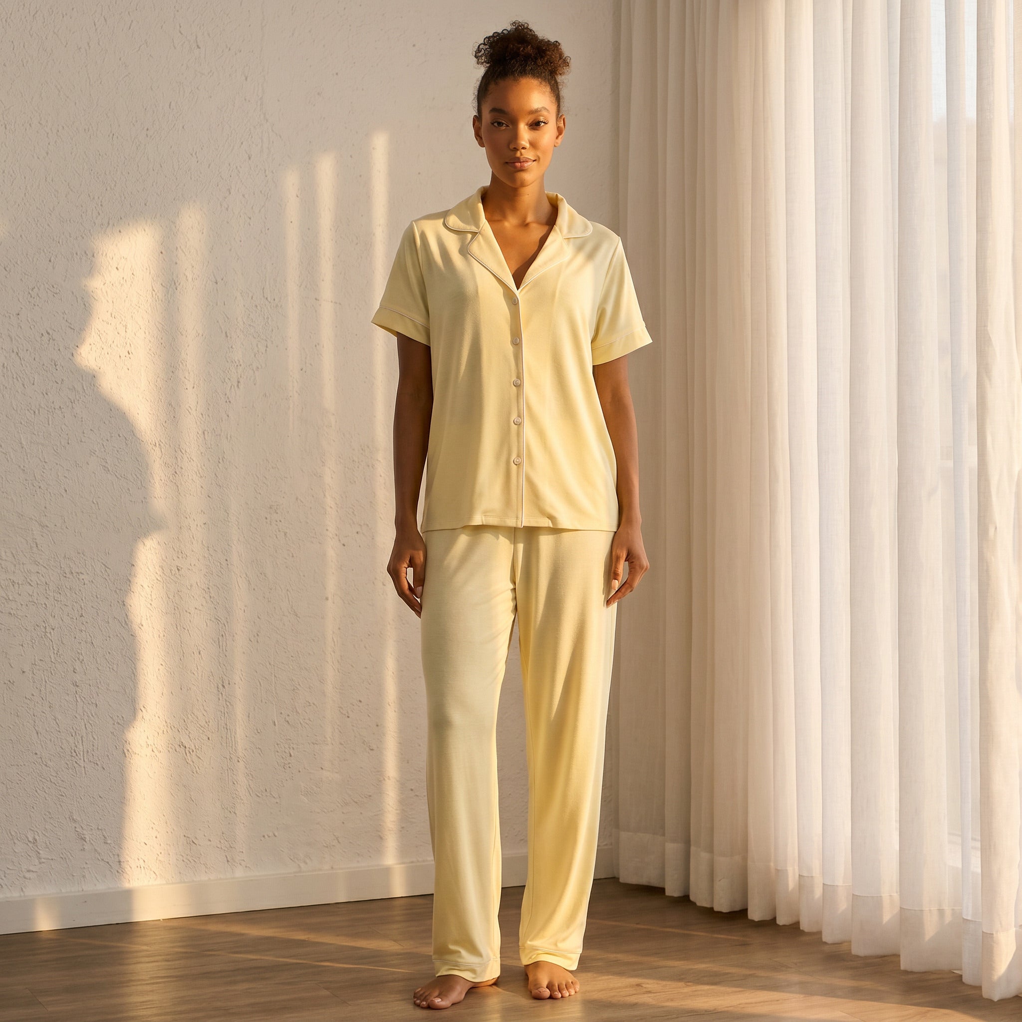 Plain Pyjama Set - Yellow / XXL