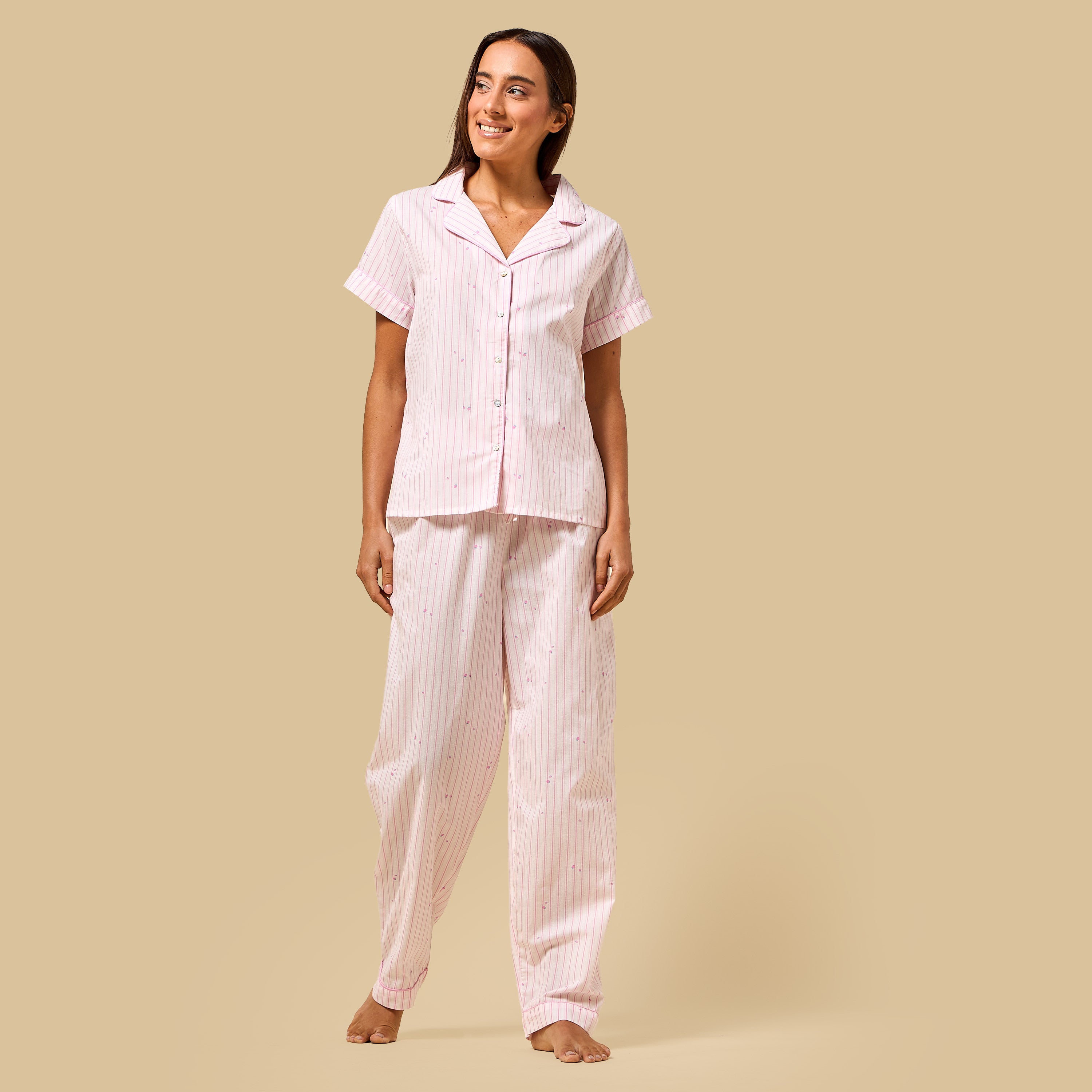 Striped Cotton Pyjama Set - Pink / XXL