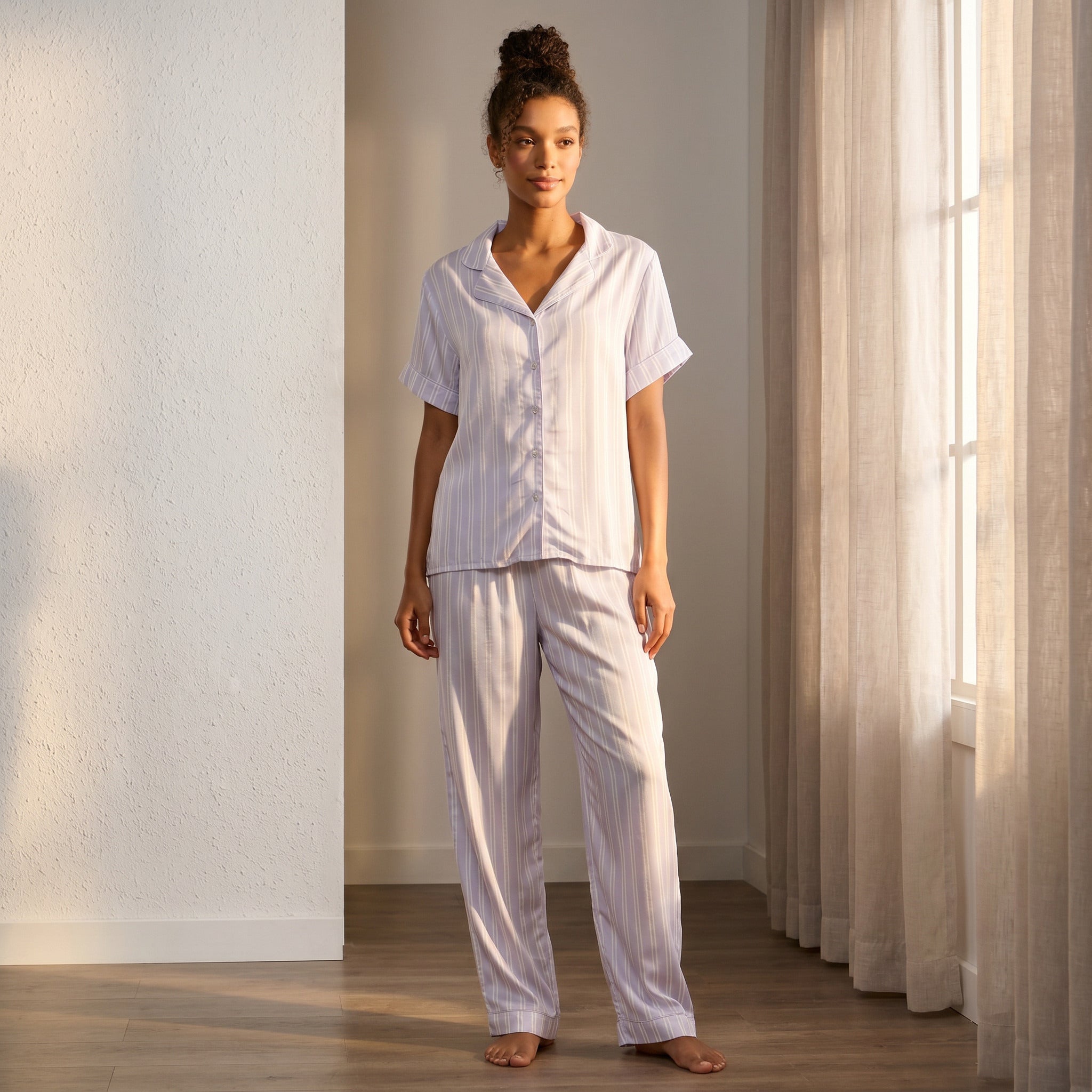 Lurex Striped Viscose Pyjama Set - Purple / XXL