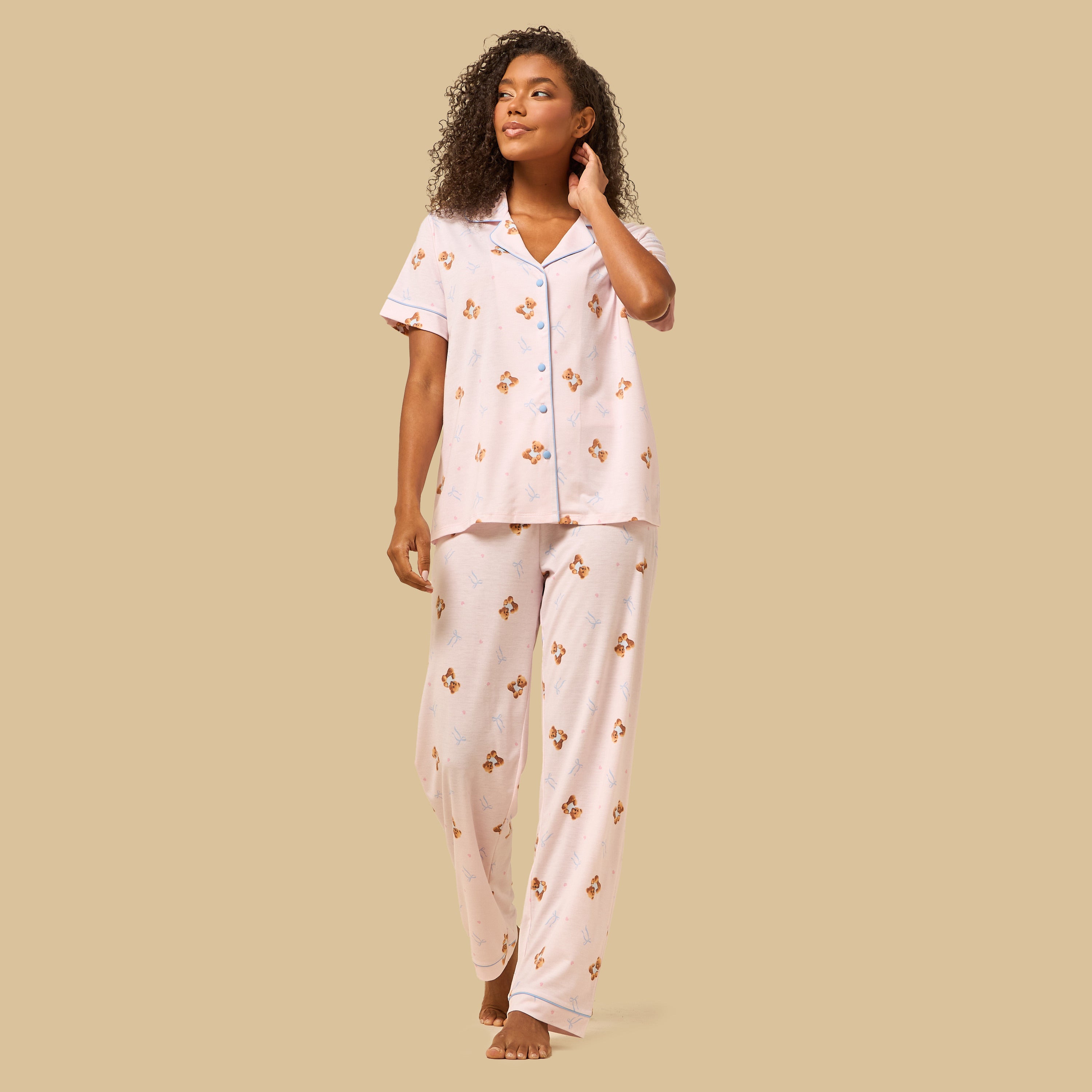 Teddy Bear Print Pyjama Set - Pink / XXL