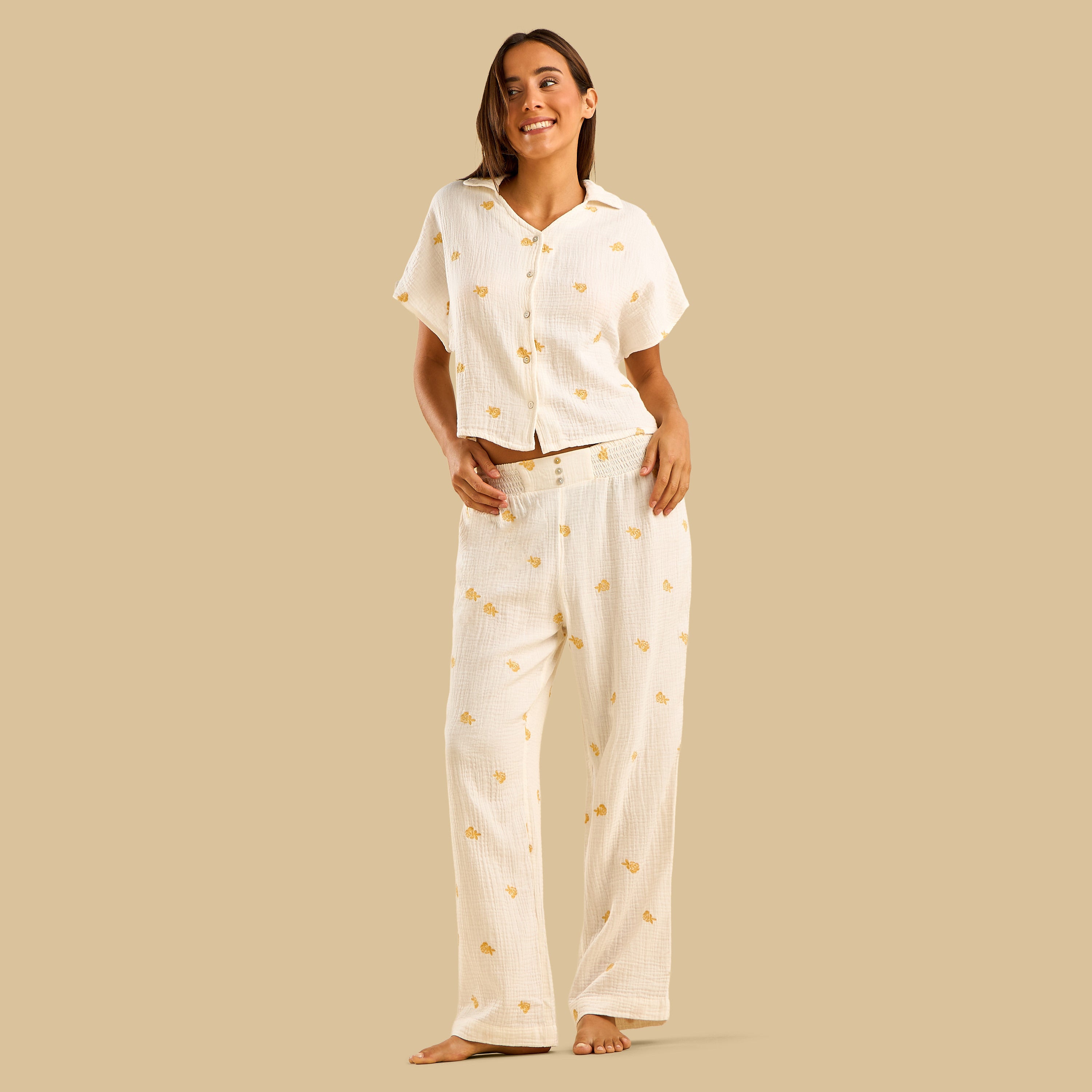 Floral Embroidered Pyjama Set