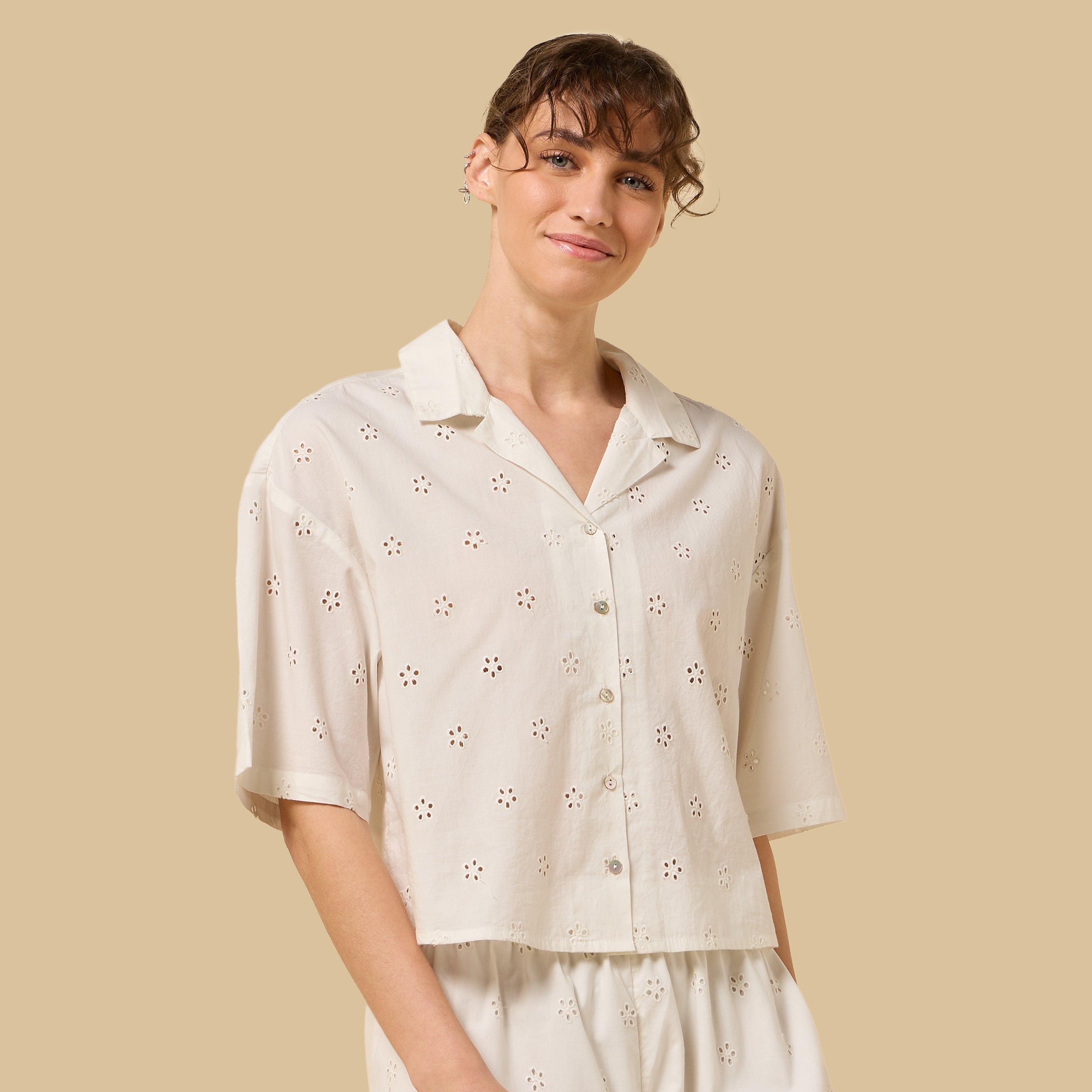 Floral Embroidered Cotton Pyjama Set
