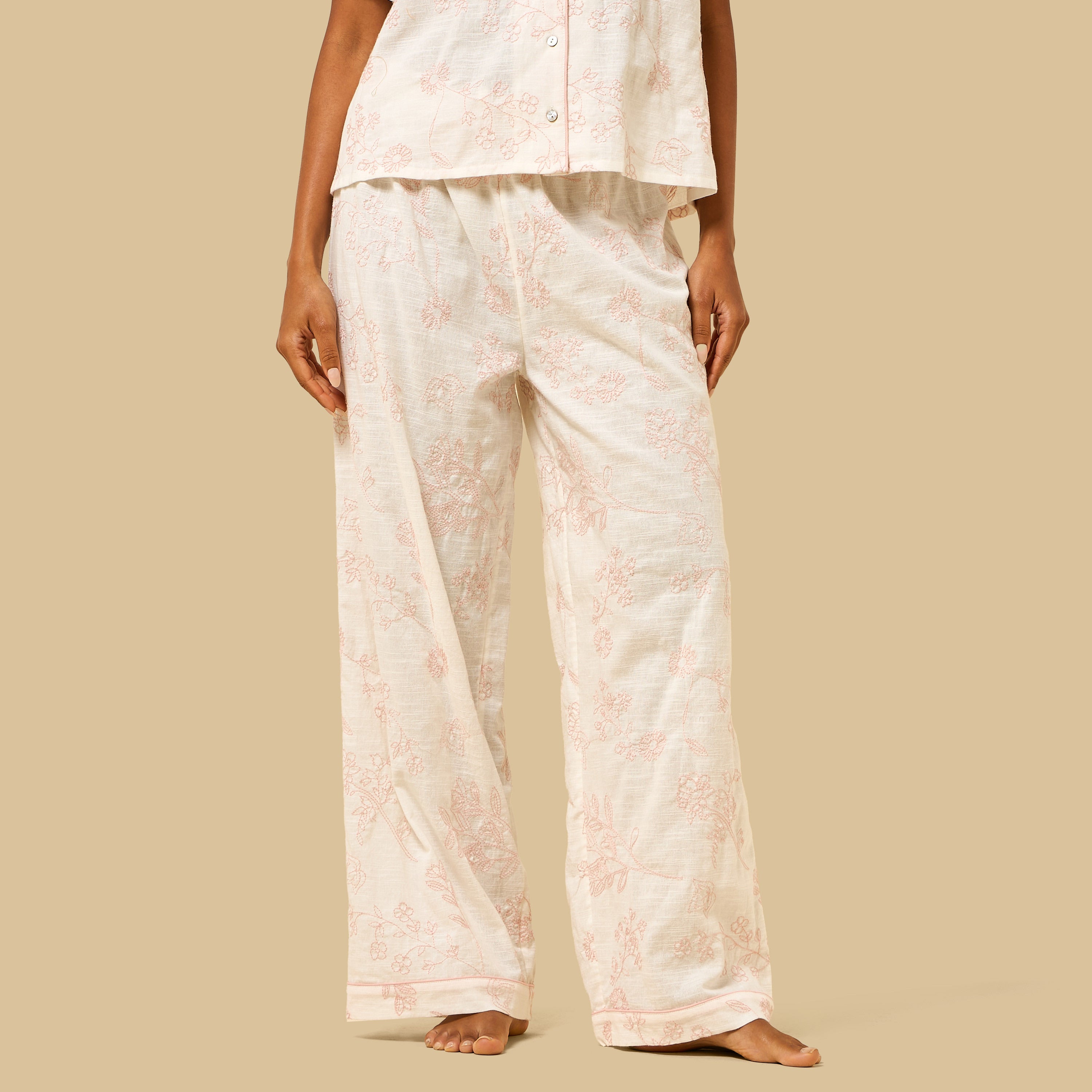 Floral Embroidered Cotton Pyjama Set