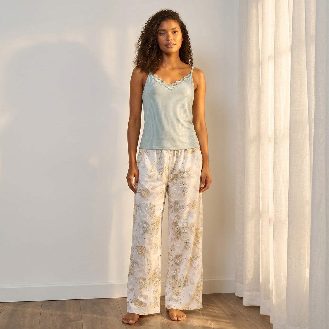 Paisley Print Pyjama Set - Green / XXL