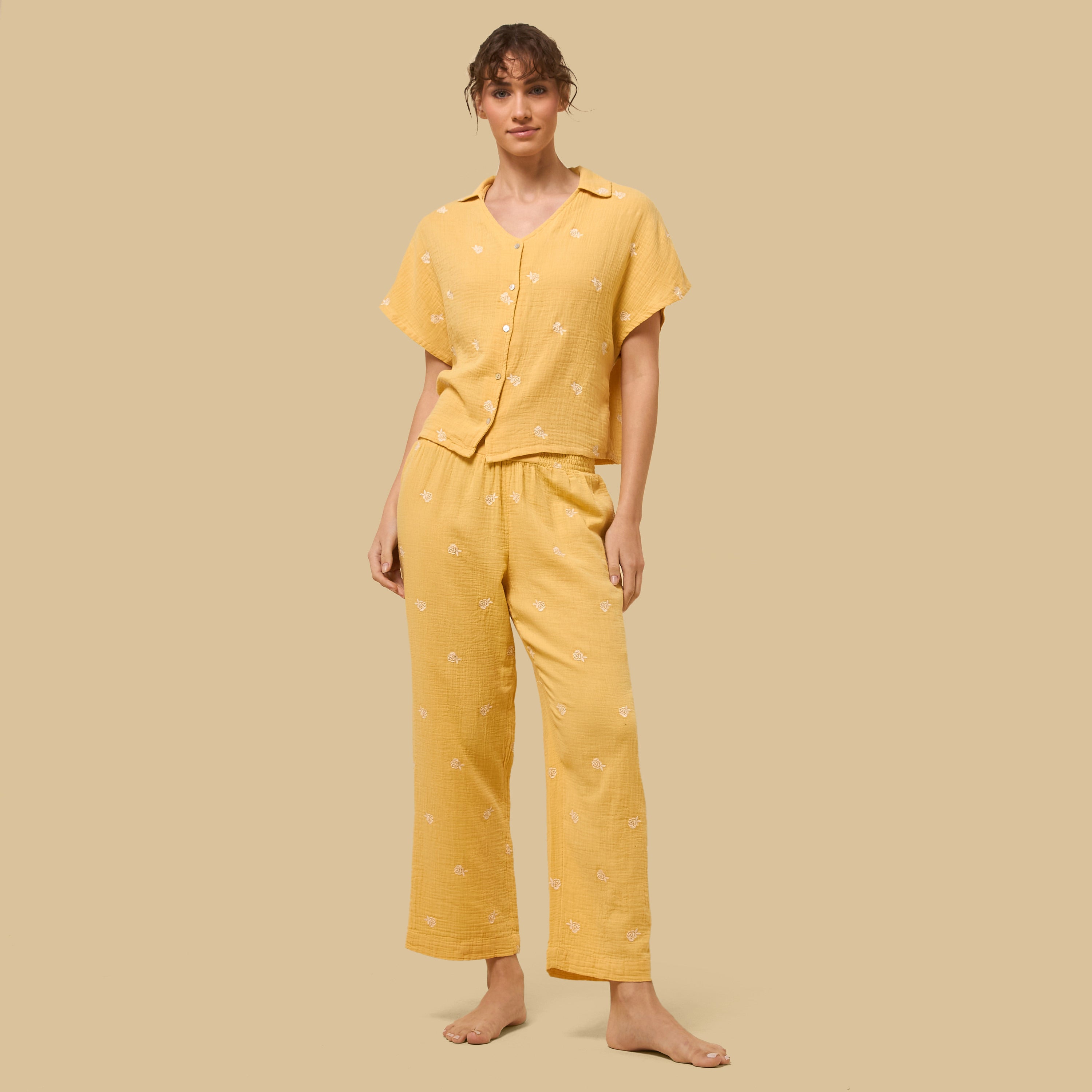 Floral Embroidered Cotton Pyjama Set