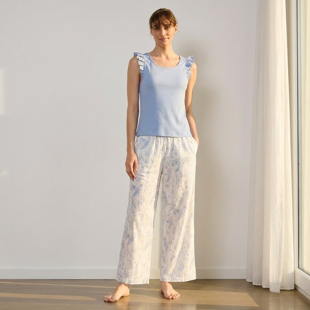 Floral Print Pyjama Set - Blue / XXL
