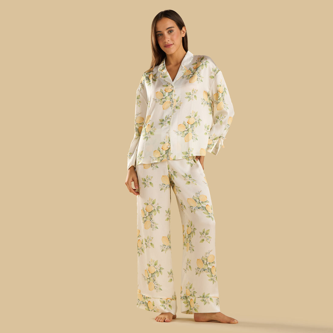 Lemon Print Pyjama Set - Cream / XXL