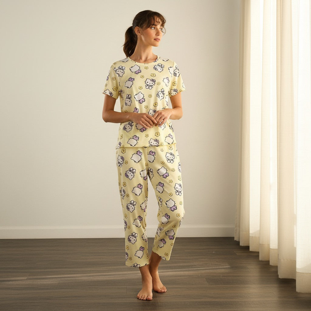 Hello Kitty Print Pyjama Set - Yellow / XXL