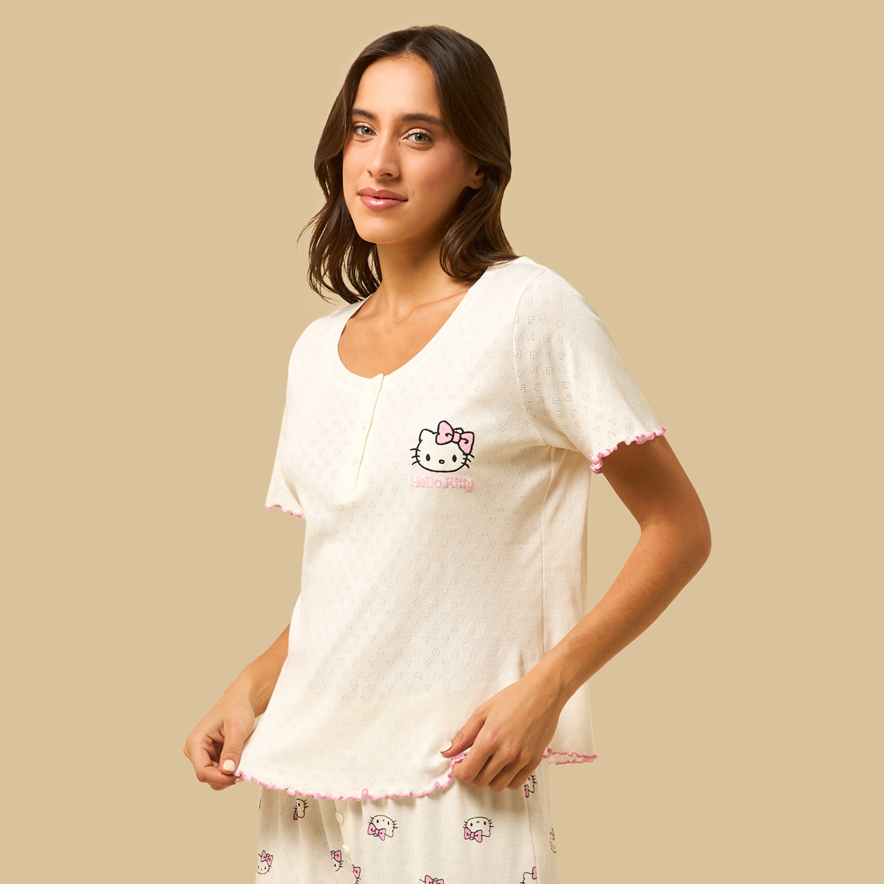 Hello Kitty Print Cotton Pyjama Set