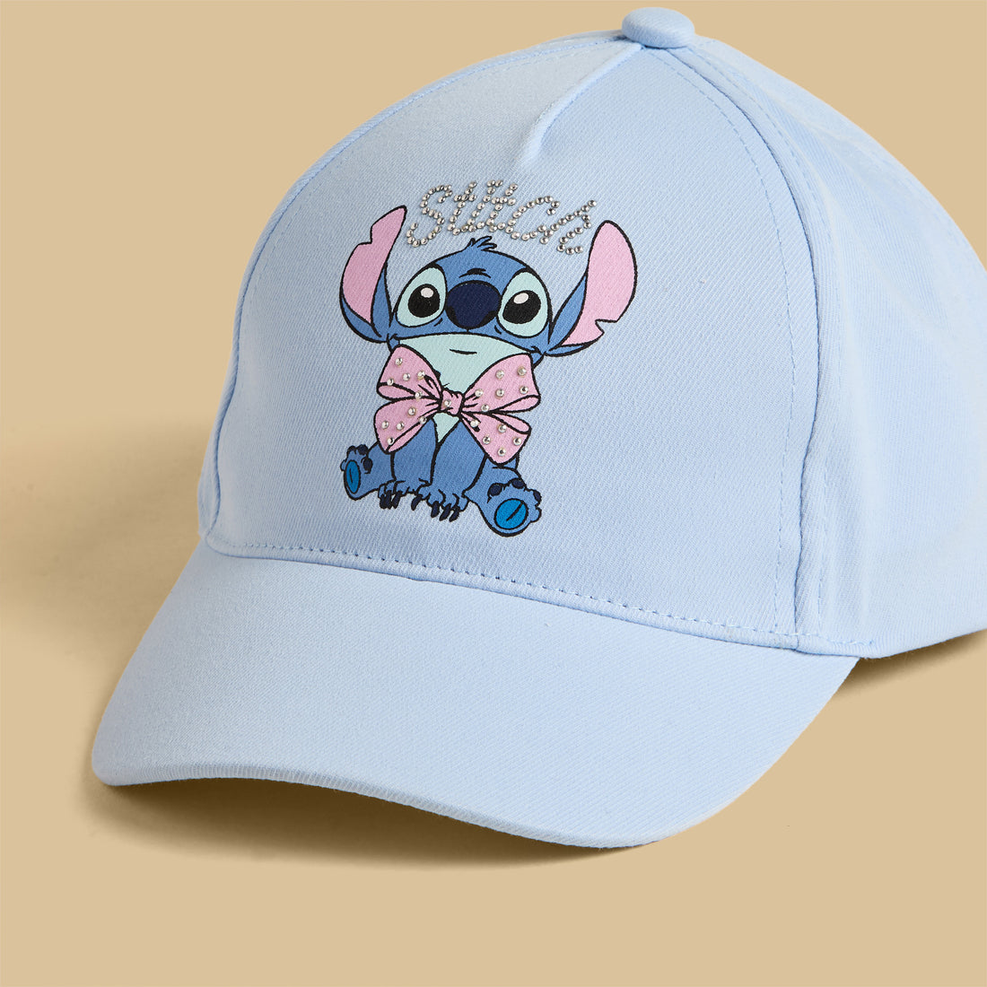 Stitch Print Cap with Hook and Loop Strap Closure