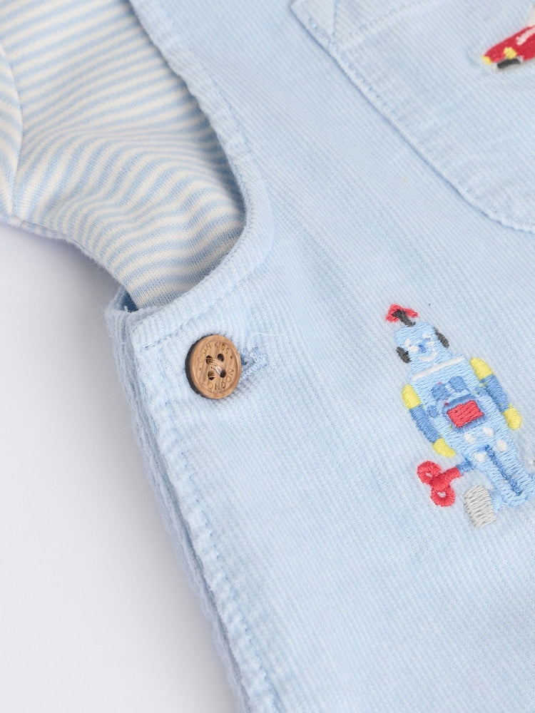 Blue Cath Kidston Baby Corduroy 100% Cotton Dungaree and Bodysuit Set