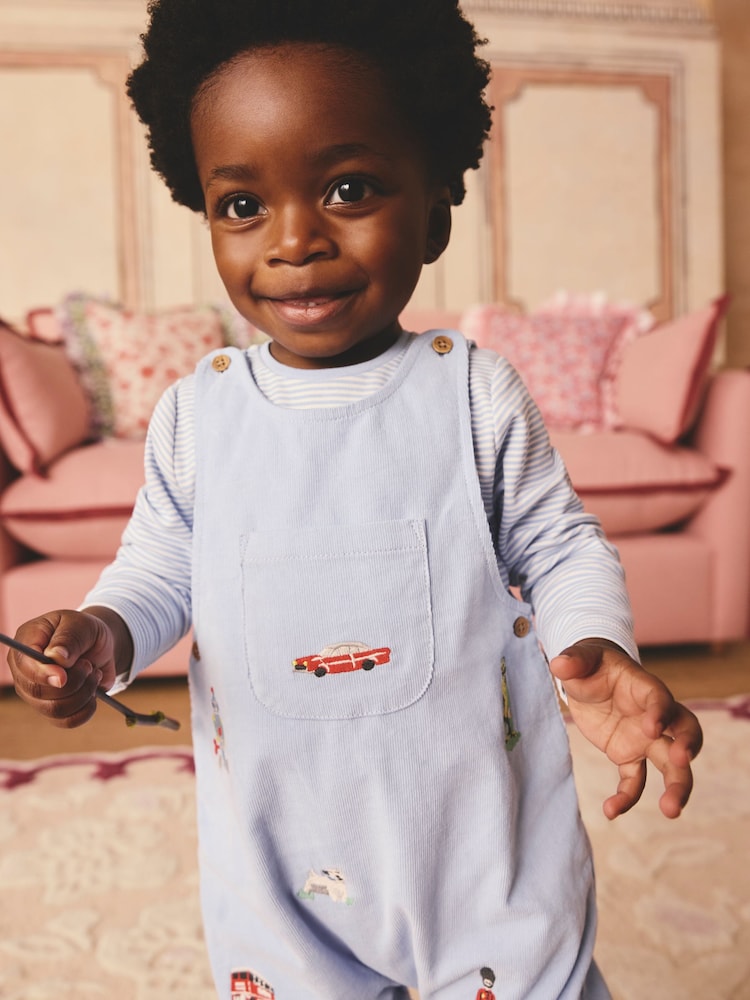Blue Cath Kidston Baby Corduroy 100% Cotton Dungaree and Bodysuit Set