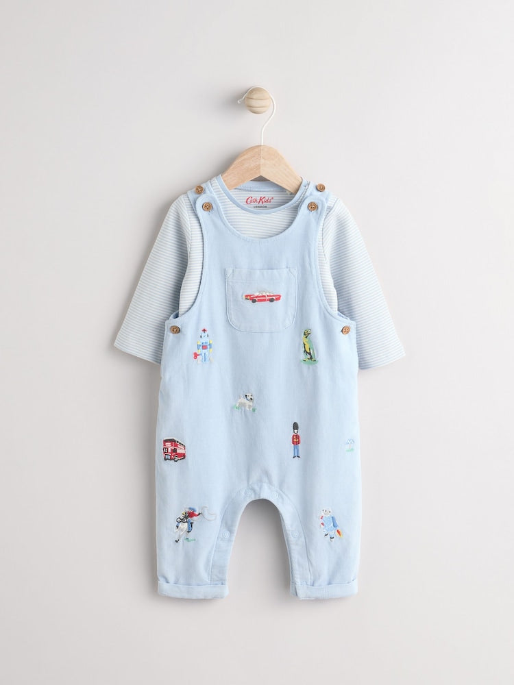 Blue Cath Kidston Baby Corduroy 100% Cotton Dungaree and Bodysuit Set