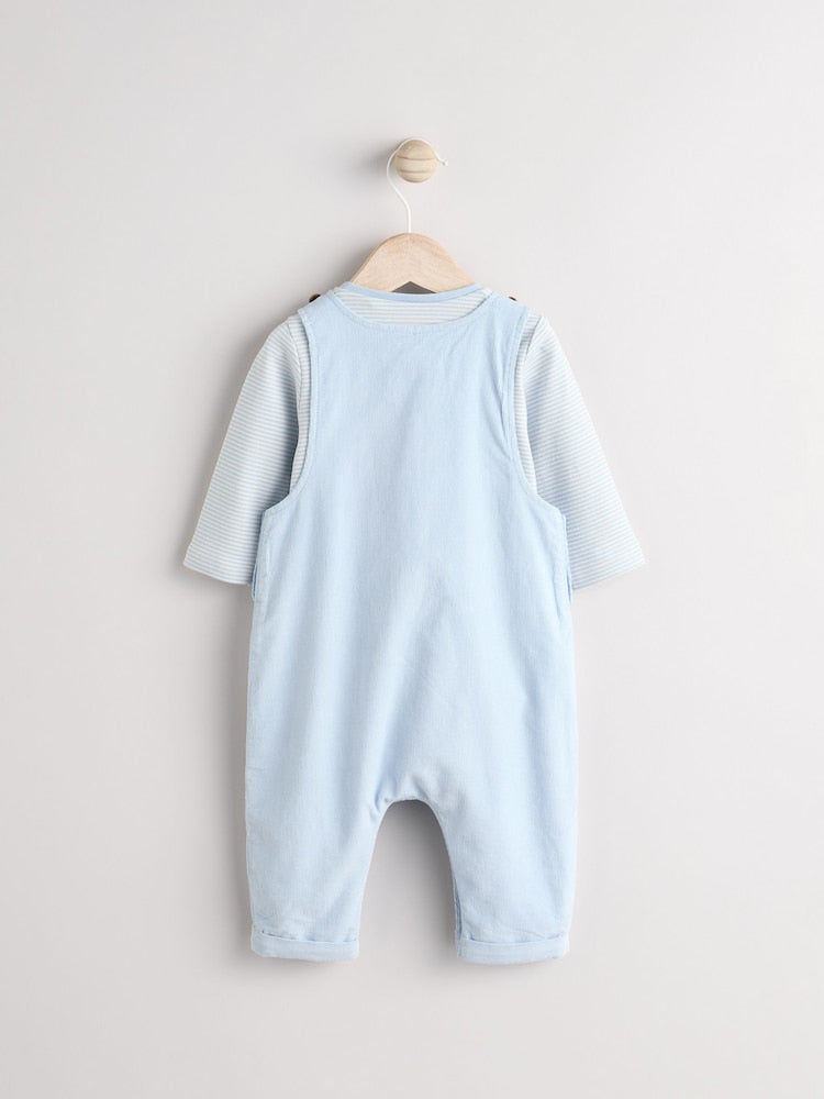 Blue Cath Kidston Baby Corduroy 100% Cotton Dungaree and Bodysuit Set