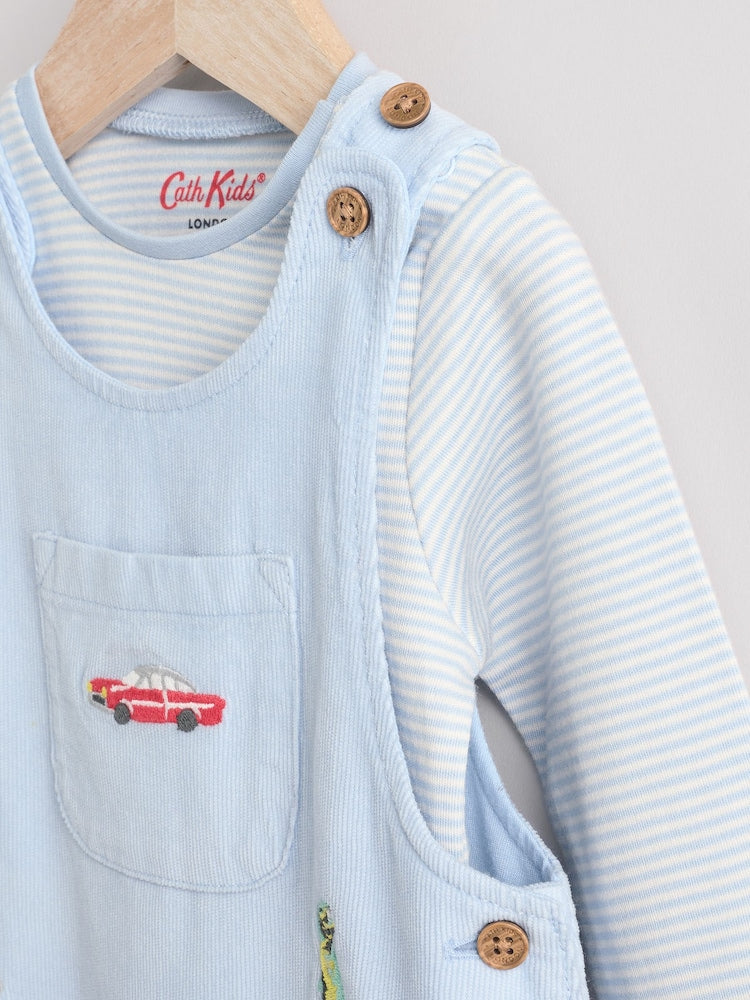 Blue Cath Kidston Baby Corduroy 100% Cotton Dungaree and Bodysuit Set