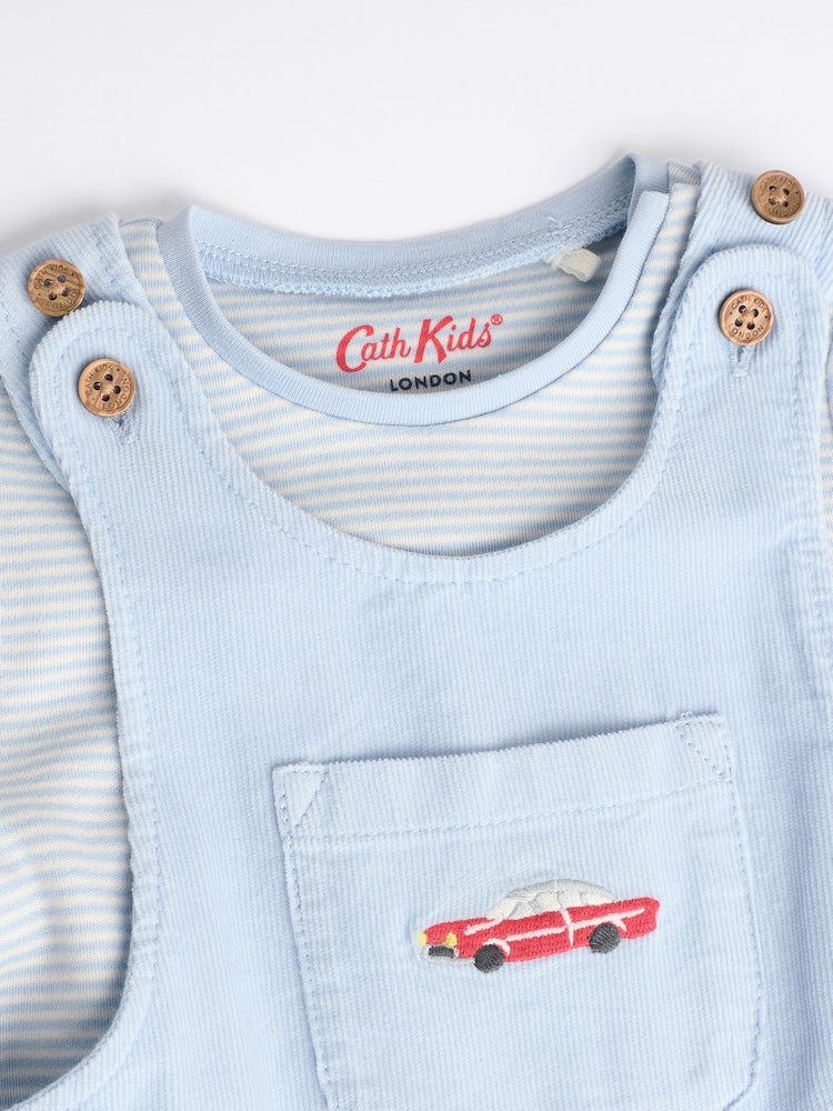 Blue Cath Kidston Baby Corduroy 100% Cotton Dungaree and Bodysuit Set