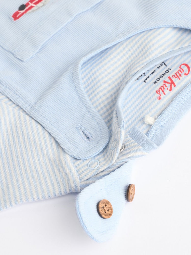 Blue Cath Kidston Baby Corduroy 100% Cotton Dungaree and Bodysuit Set