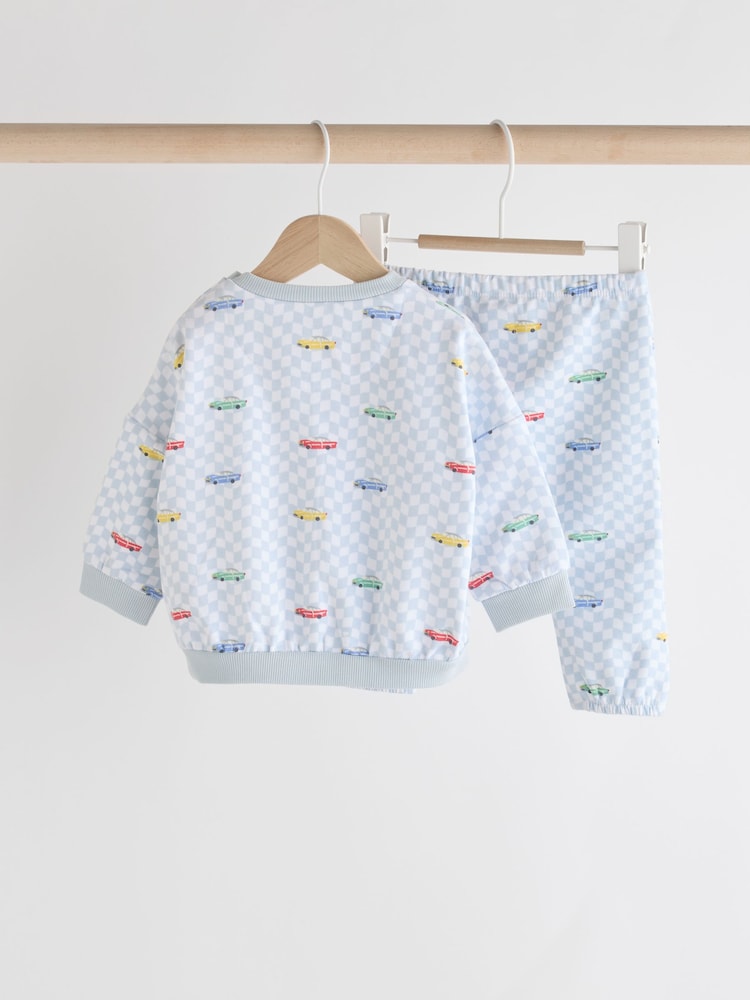 Cath Kidston Blue Checkerboard Transport Baby Sweatshirt and Joggers Set