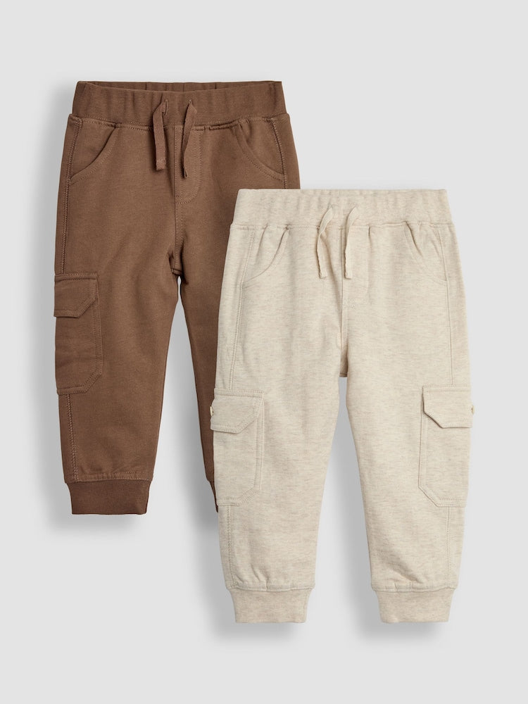 JoJo Maman Bébé Tan Brown & Natural Marl 2-Pack Cargo Joggers - Size 6-12 Months (68-80cm) - Tan Brown & Natural Marl