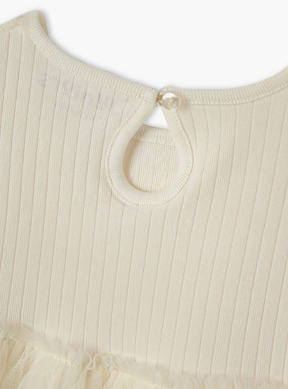 Juniors Ribbed A-line Dress with Round Neck and Tulle Skirt Detail-baby-girls-clothing-dressesandjumpsuits-image-4