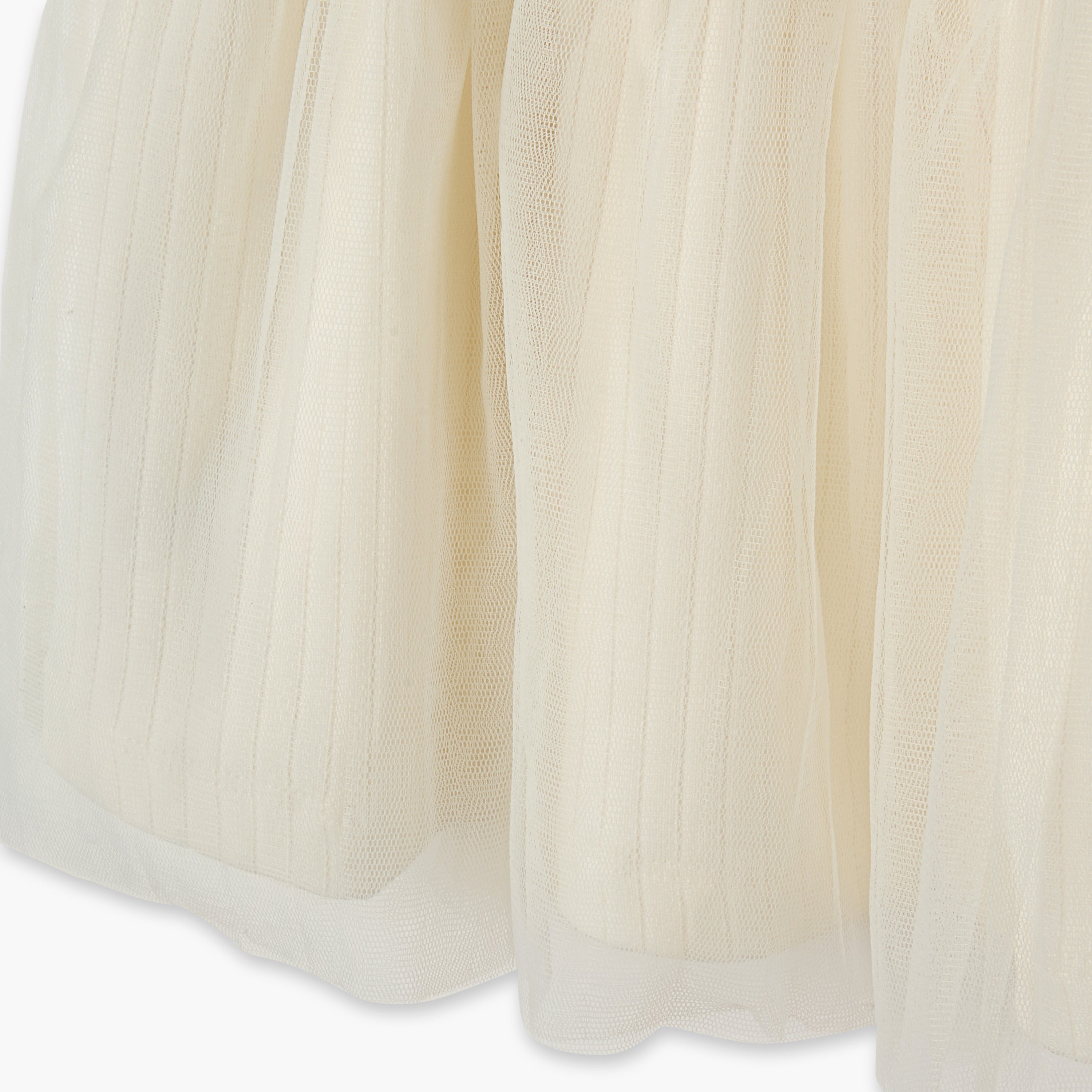 Juniors Ribbed A-line Dress with Round Neck and Tulle Skirt Detail