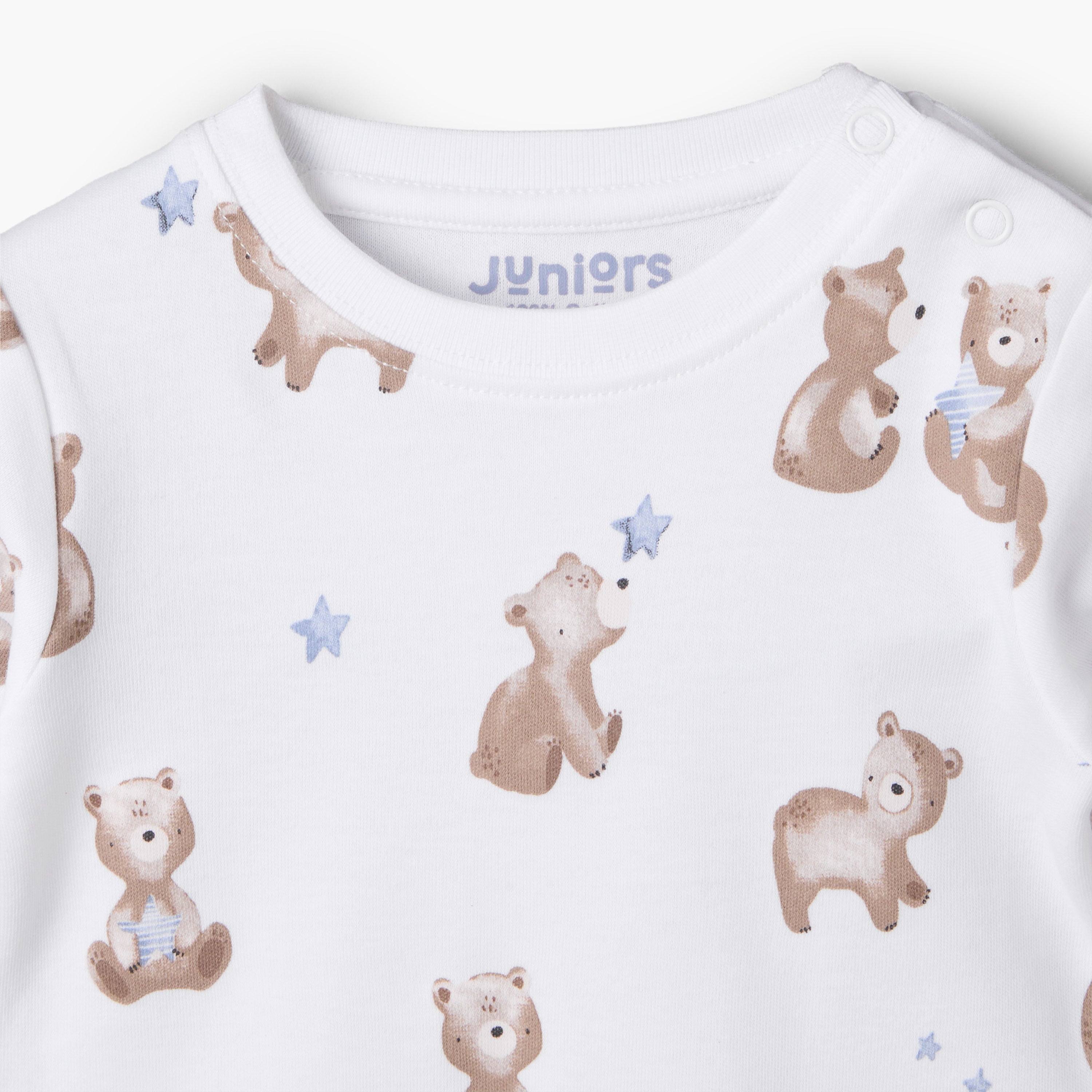 Pack of 3 Juniors Cotton Crew Neck Long Sleeves Pyjama Set with Bear Print