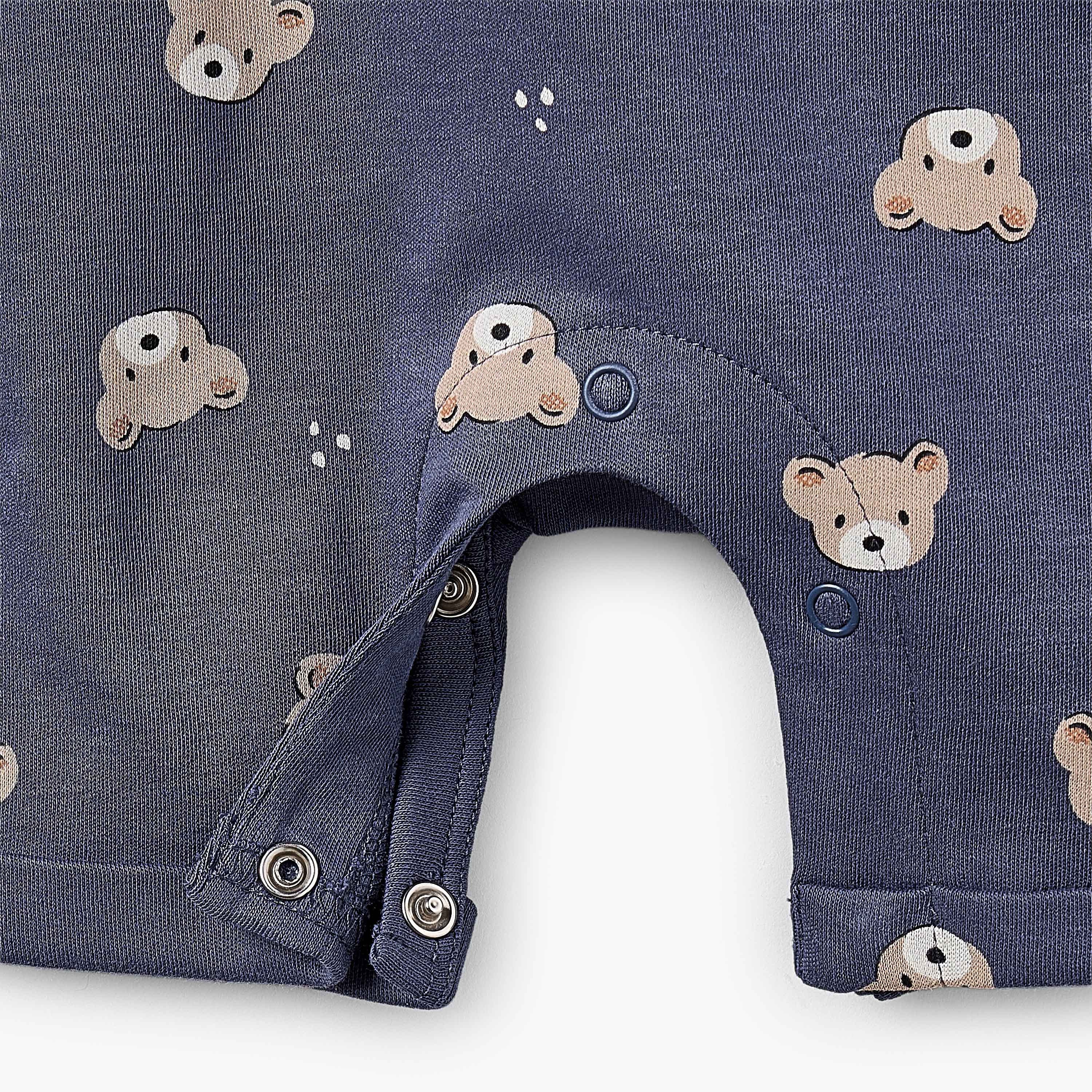 Juniors Round Neck Short Sleeves T-shirt and Dungaree Set with Bear Print