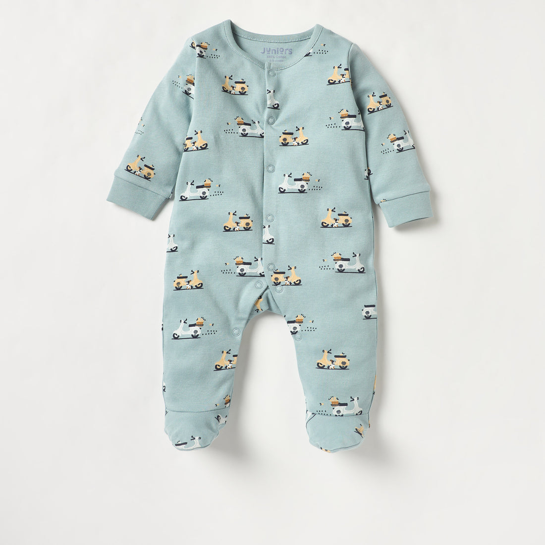 Juniors Printed Sleepsuit with Long Sleeves and Button Closure - Set of 2