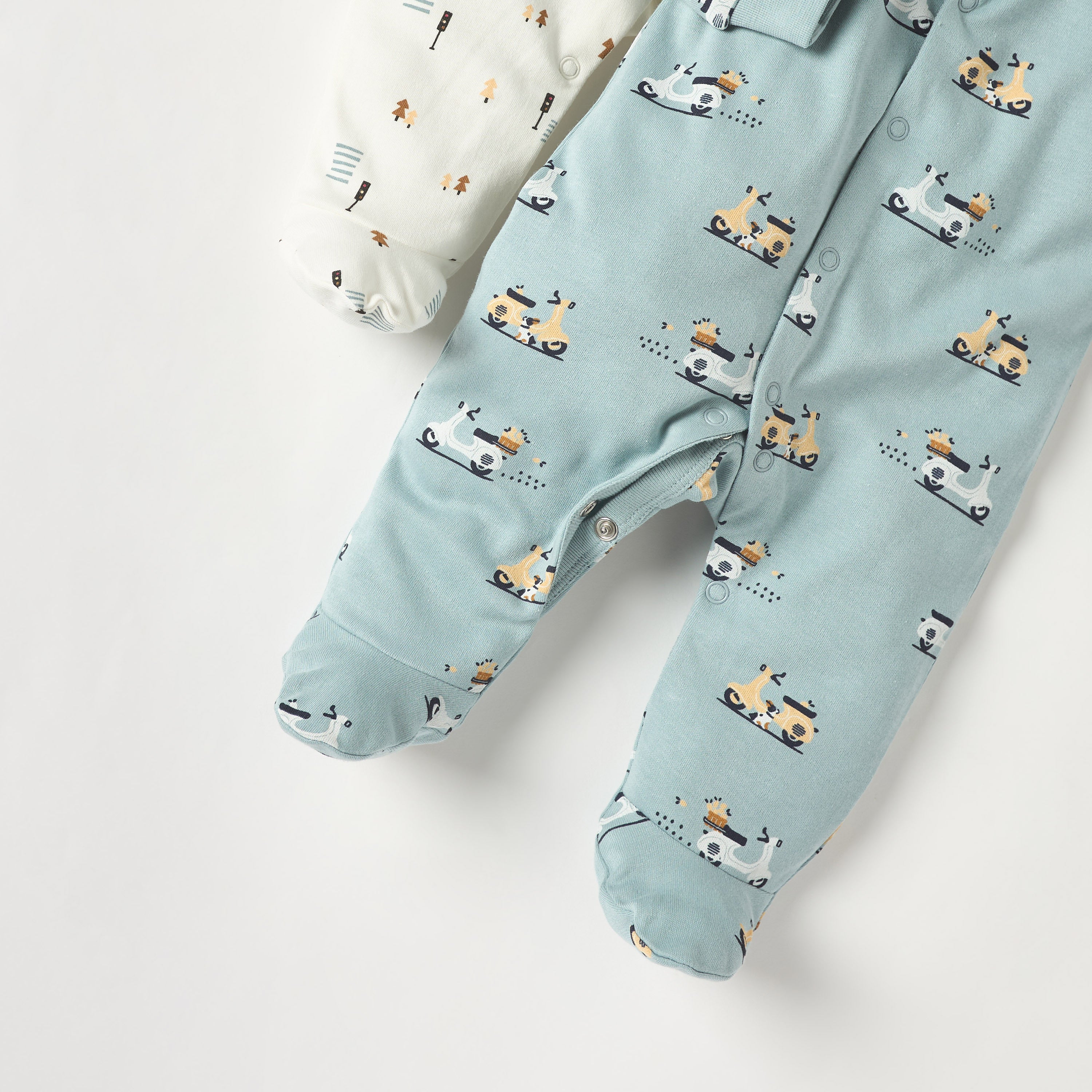 Juniors Printed Sleepsuit with Long Sleeves and Button Closure - Set of 2