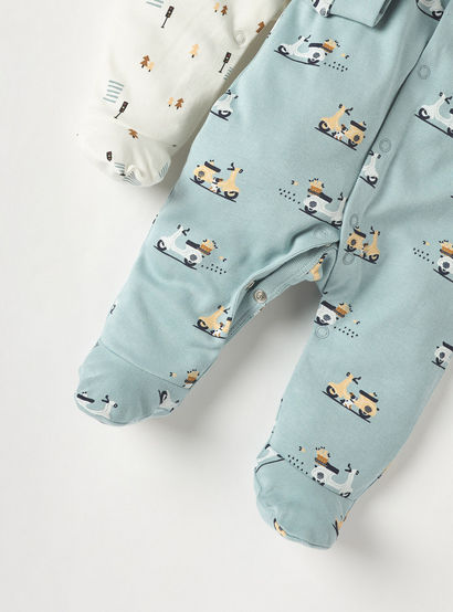 Juniors Printed Sleepsuit with Long Sleeves and Button Closure - Set of 2-baby-boys-clothing-nightwear-sleepsuits-image-5
