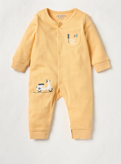 Juniors Scooter Print Sleepsuit and Romper with Button Closure-baby-boys-clothing-nightwear-sleepsuits-image-2
