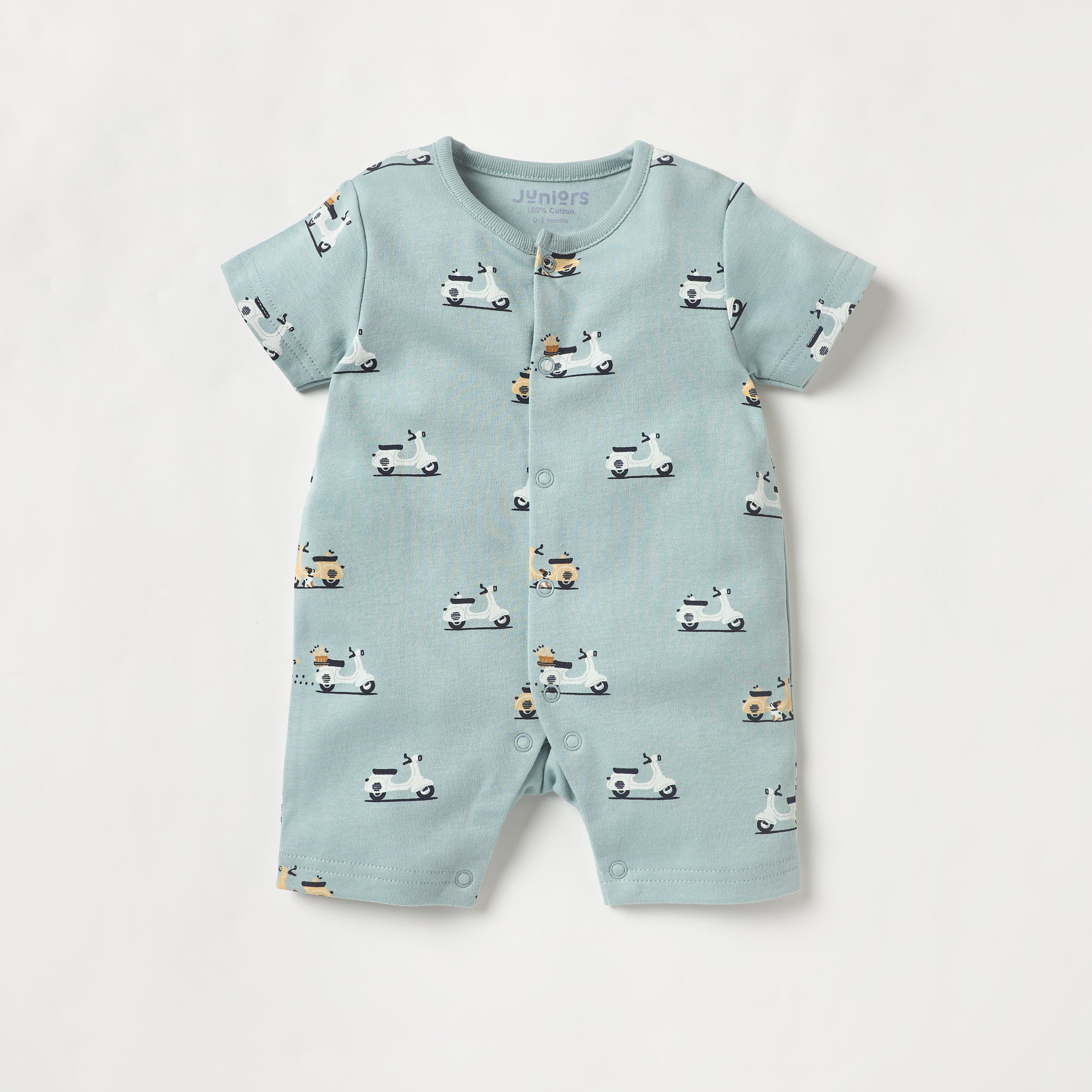 Juniors Scooter Print Sleepsuit and Romper with Button Closure