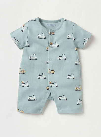 Juniors Scooter Print Sleepsuit and Romper with Button Closure-baby-boys-clothing-nightwear-sleepsuits-image-3