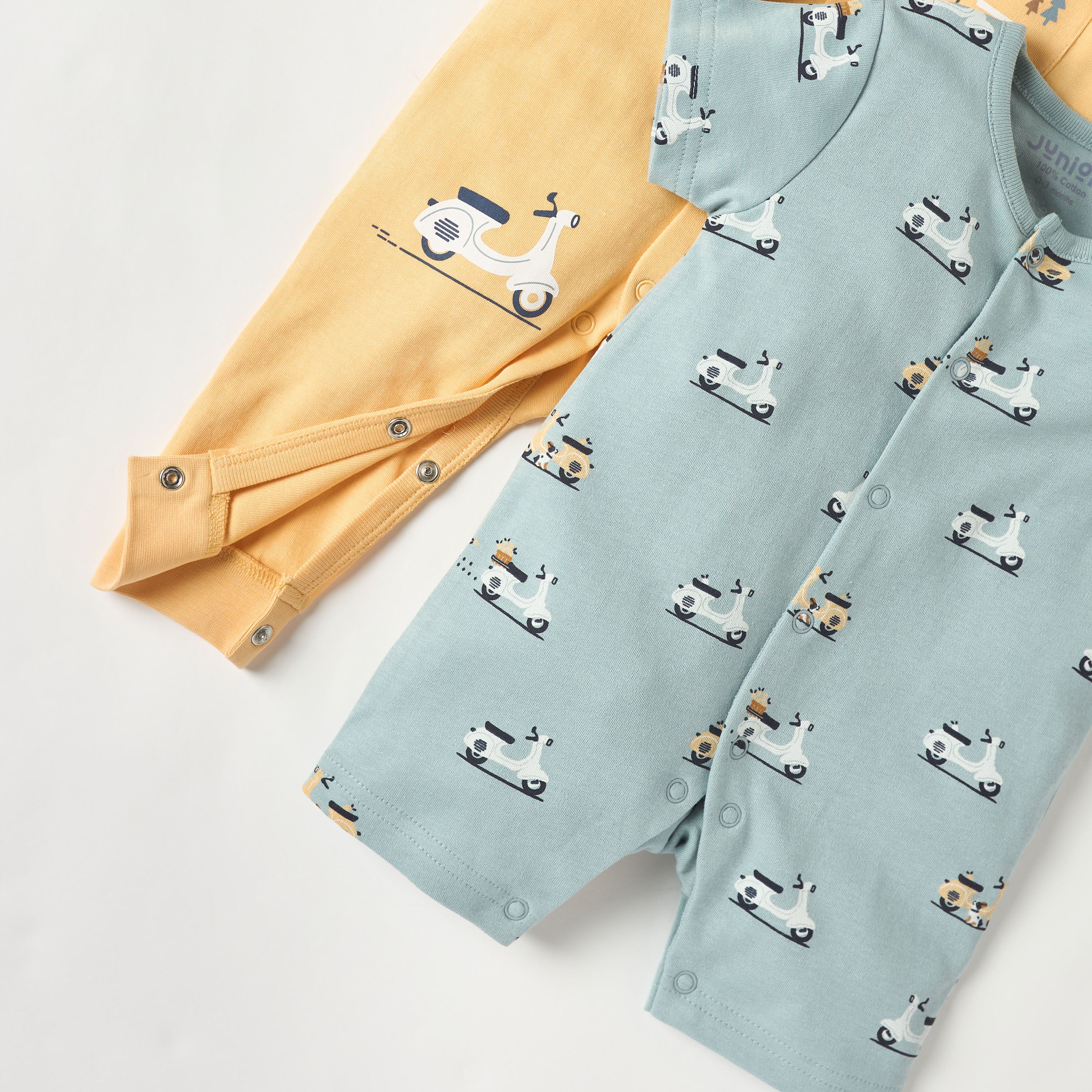 Juniors Scooter Print Sleepsuit and Romper with Button Closure