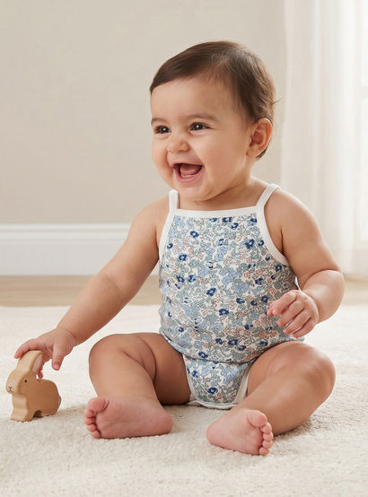 Pack of 3 Juniors Cotton Square Neck Straps Bodysuit with Assorted Prints-baby-girls-clothing-bodysuits-image-2
