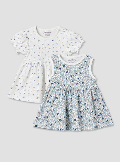 Pack of 2 Juniors Round Neck Sleeveless Knee-Length Dress with Floral Print-baby-girls-clothing-dressesandjumpsuits-image-2