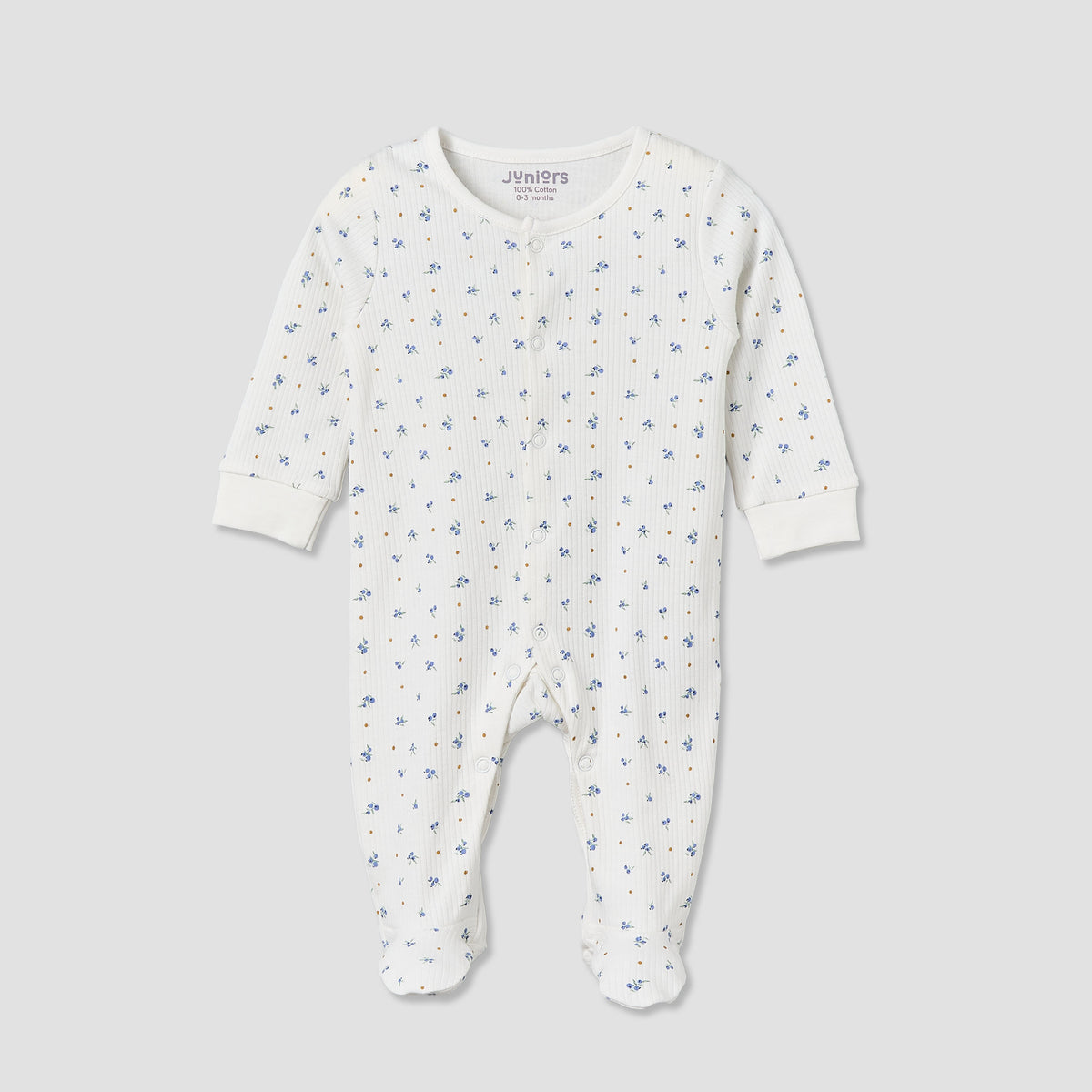 Pack of 2 Juniors Cotton Round Neck Long Sleeve Sleepsuit with Floral Print