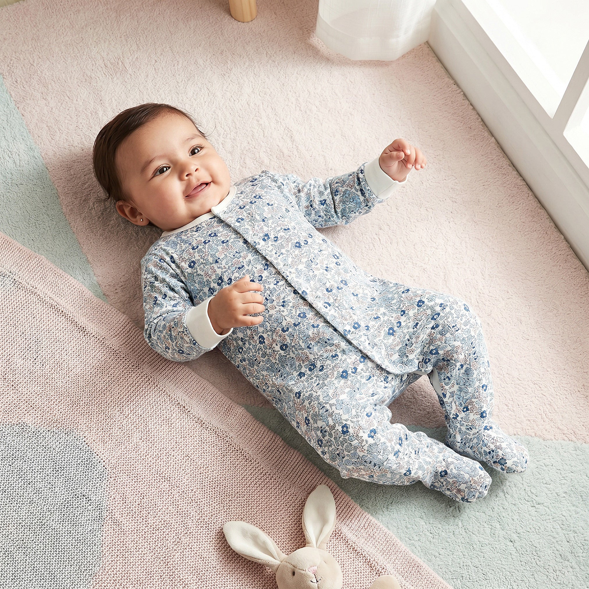 Pack of 2 Juniors Cotton Round Neck Long Sleeve Sleepsuit with Floral Print