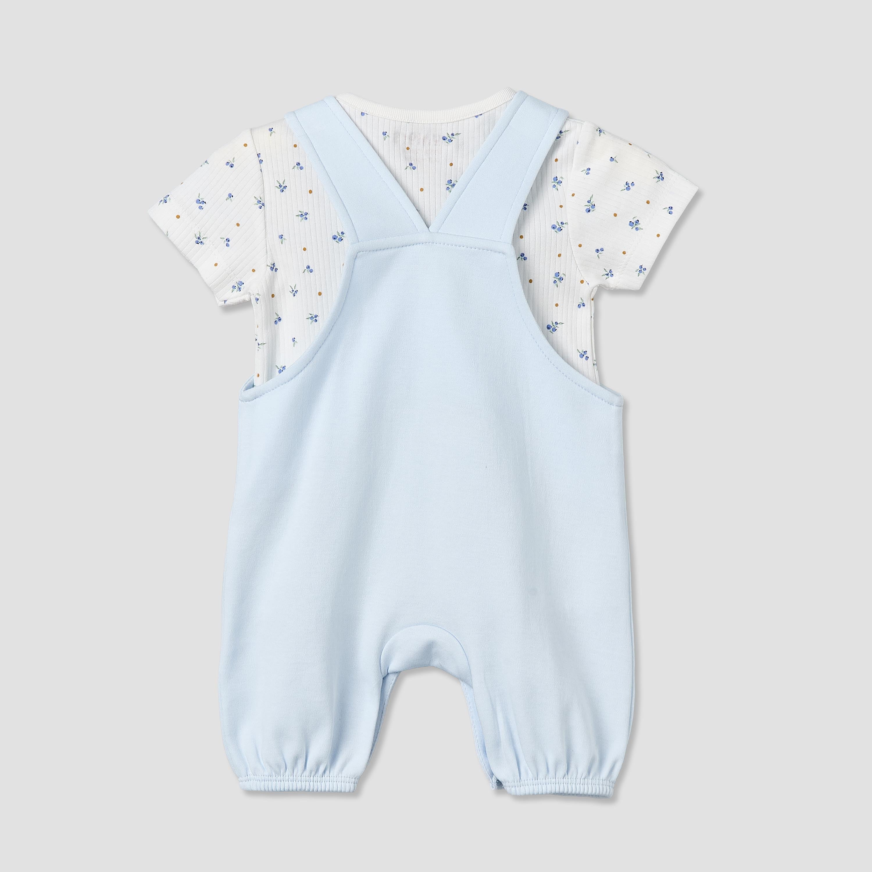 Juniors Round Neck Short Sleeve T-shirt and Dungaree Set with Blueberry Print
