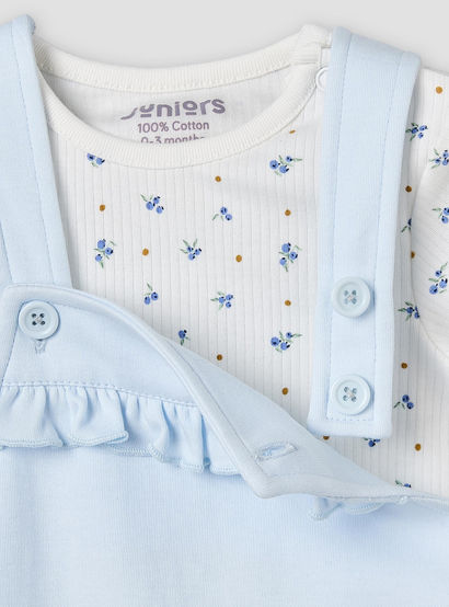Juniors Round Neck Short Sleeve T-shirt and Dungaree Set with Blueberry Print-baby-girls-clothing-setsandcoords-image-8