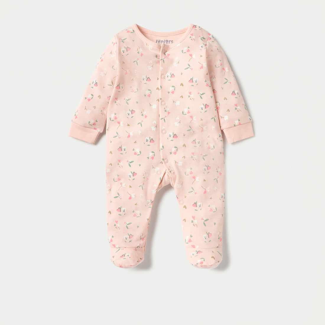 Juniors Floral Print Closed Foot Sleepsuit with Long Sleeves - Set of 2