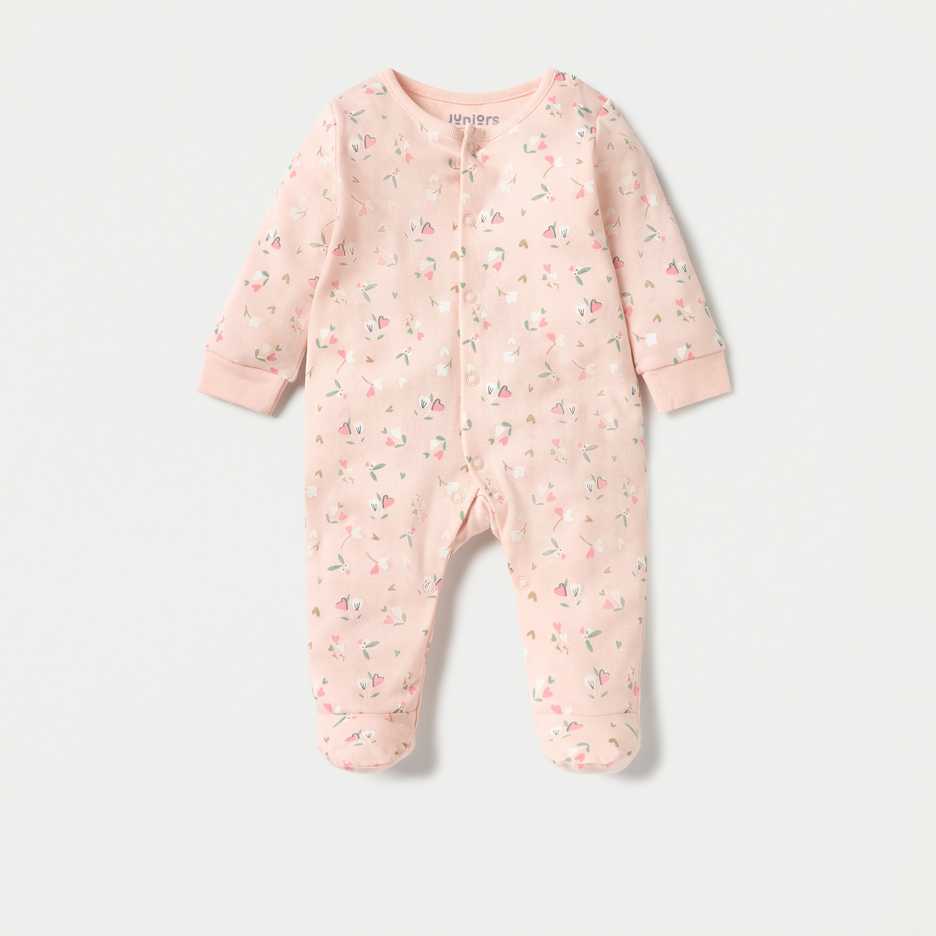 Juniors Floral Print Closed Foot Sleepsuit with Long Sleeves - Set of 2
