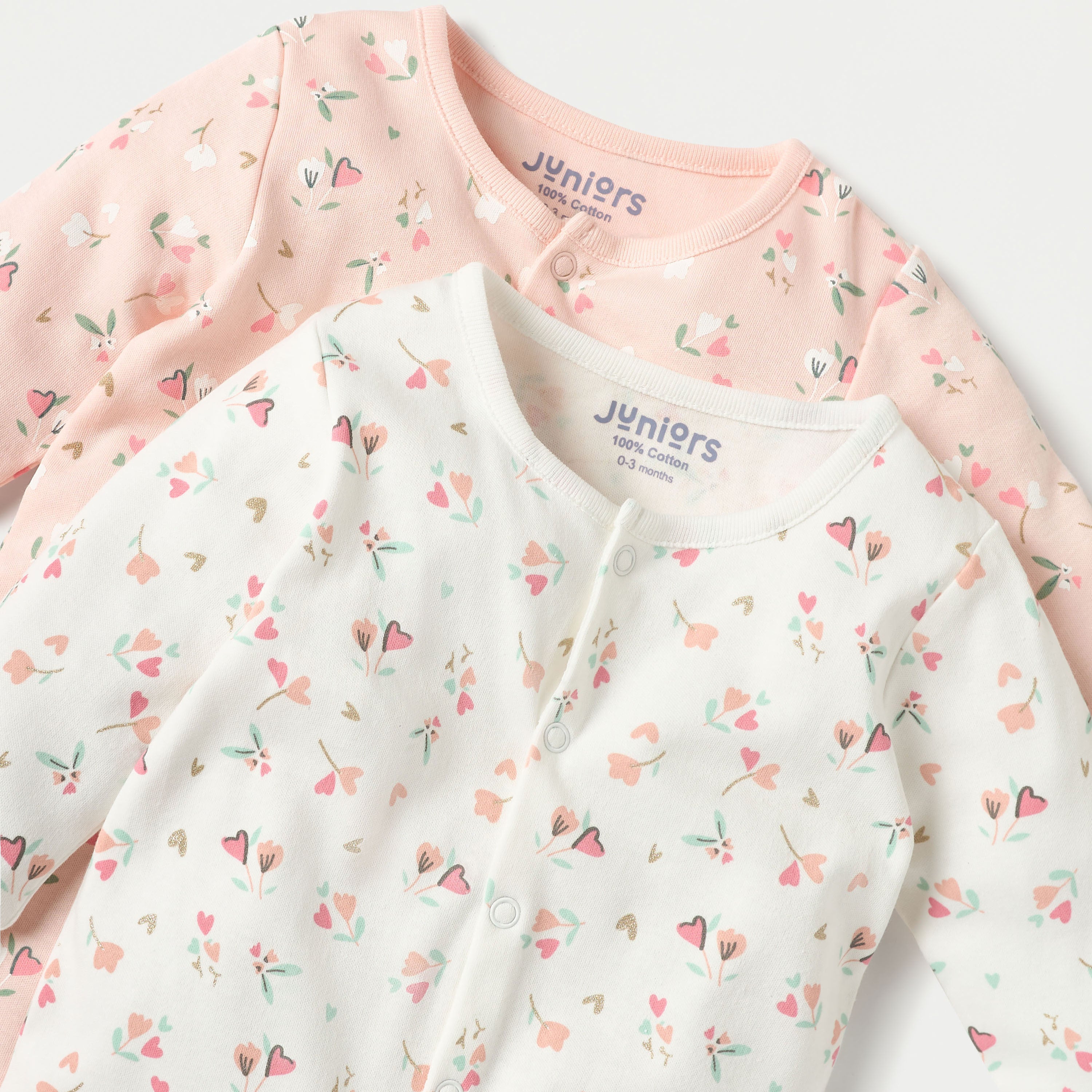 Juniors Floral Print Closed Foot Sleepsuit with Long Sleeves - Set of 2