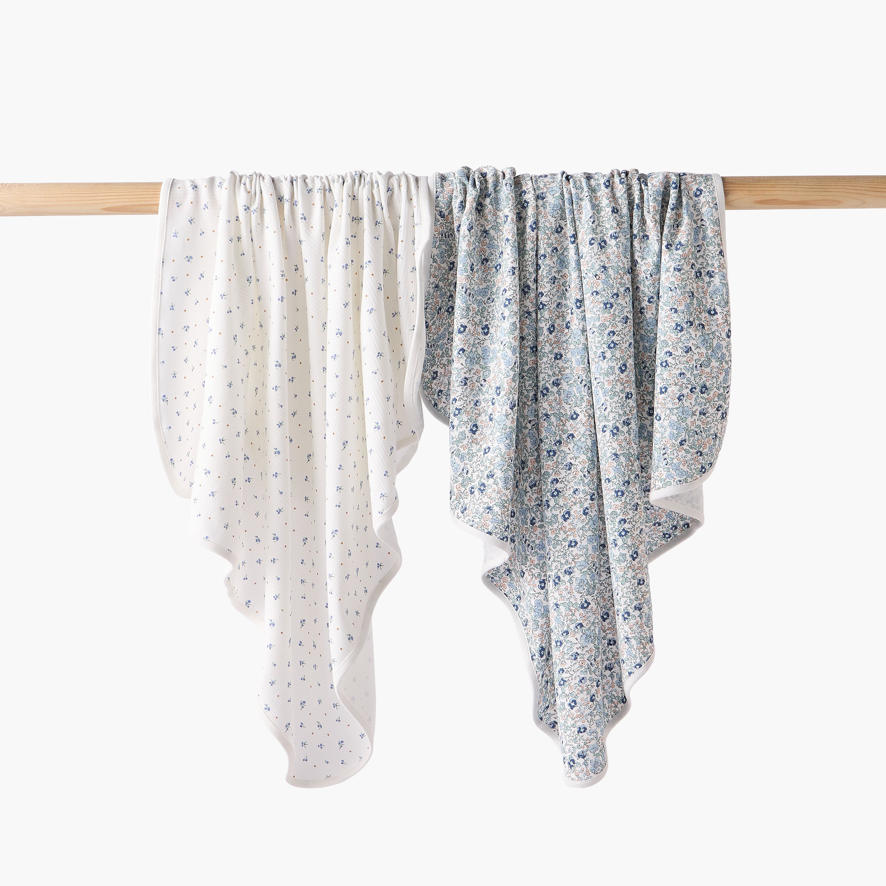 Pack of 2 Juniors Receiving Blanket with Floral Print - Blue / 0-6 mths