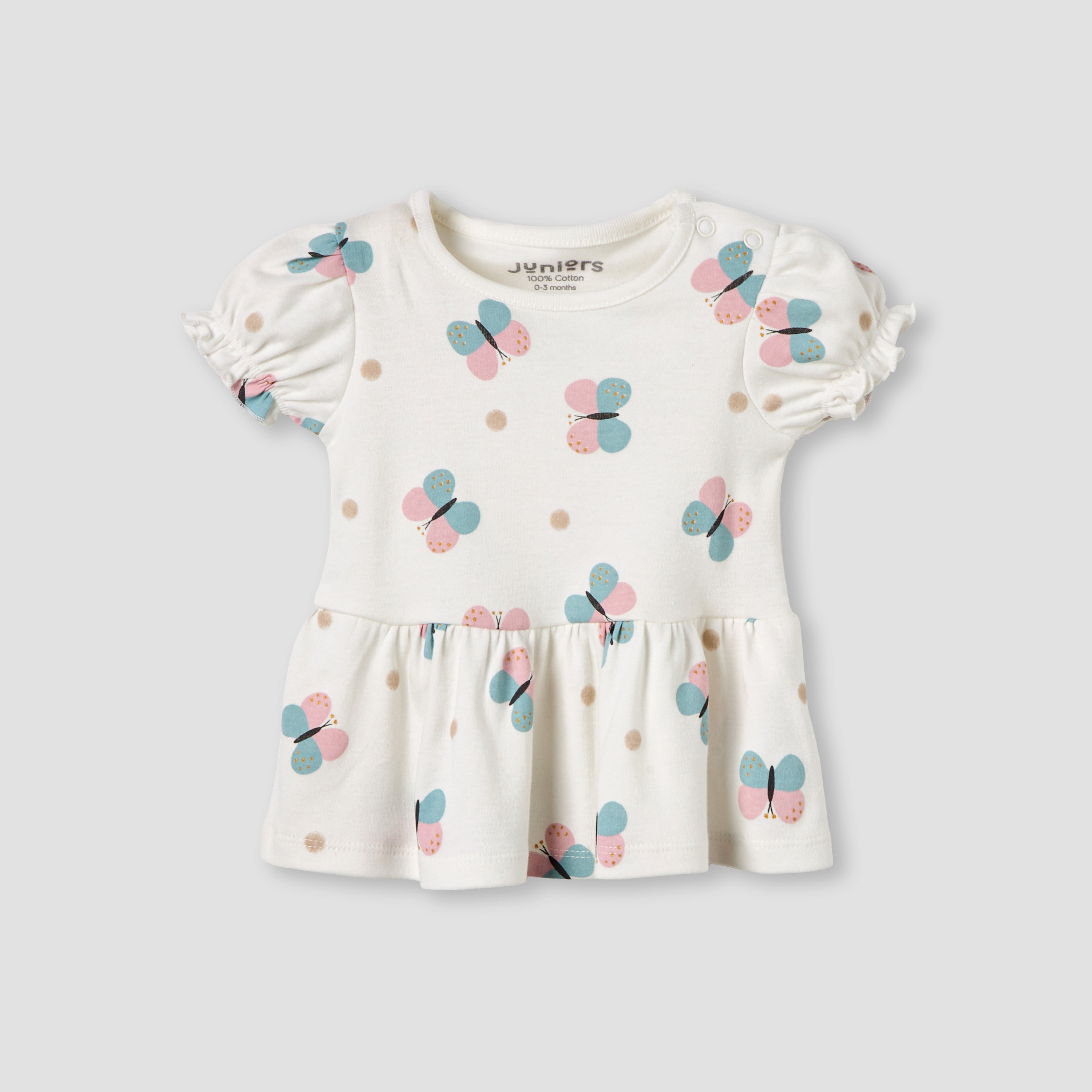 Pack of 2 Juniors Round Neck A-line Dress with Butterfly Print