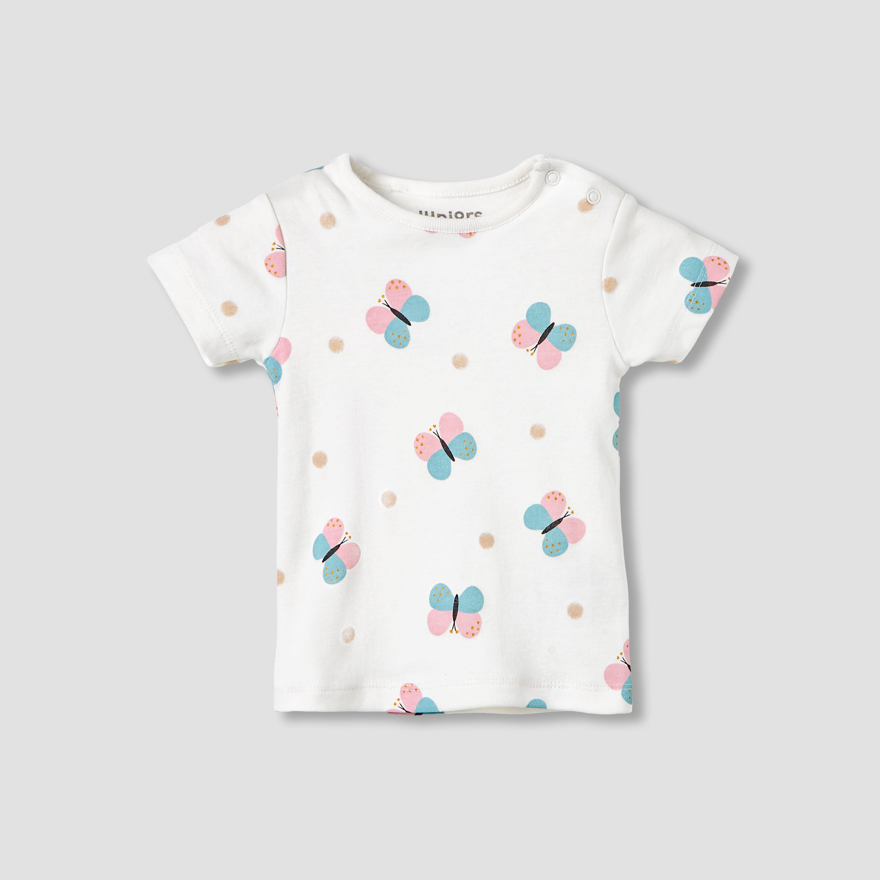 Juniors Round Neck Short Sleeves T-shirt and Dungaree Set with Butterfly Print