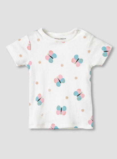 Juniors Round Neck Short Sleeves T-shirt and Dungaree Set with Butterfly Print-baby-girls-clothing-setsandcoords-image-3